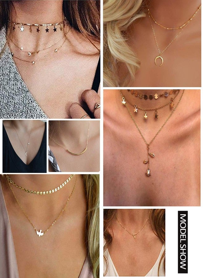 Honsny 20PCS 14K Gold Plated Choker Necklaces for Women, Dainty Gold Diamond Coin Pearl Pendant Simple Chain Necklace Set Cute Gold Layered Necklaces for Women Teen Jewelry Gifts - Image 2